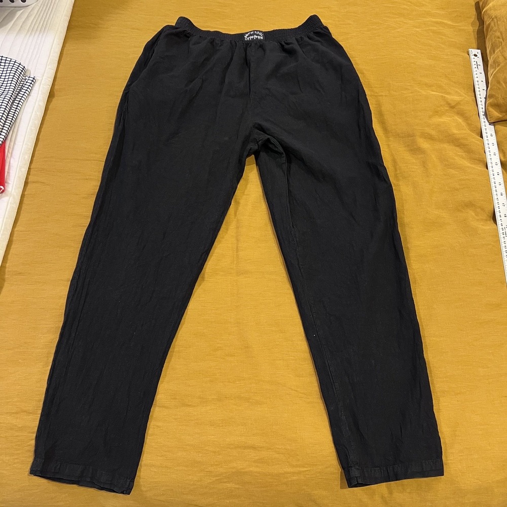 Earth Cool Cotton Crinkle Pants Black Unisex Casual Drawstring Elastic Waist